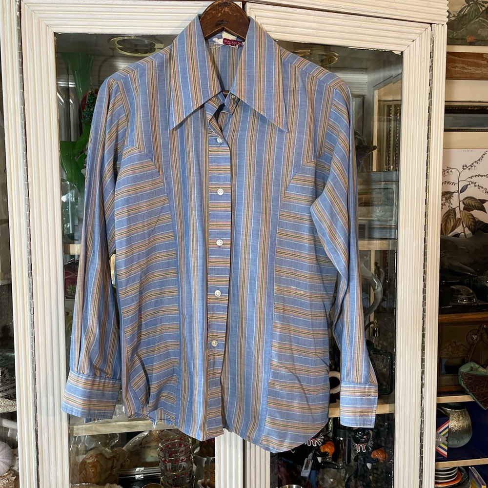 Langtry blue striped vintage blouse Womens L